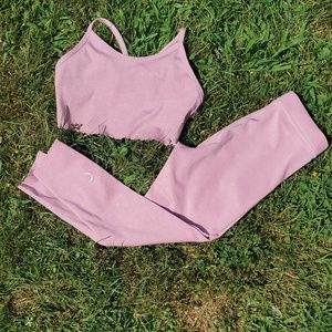 Girl's Pink Denim Raw Legging & Bra Set Size 6/7